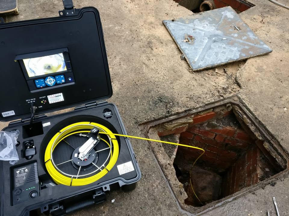 A CCTV drain survey in progress
