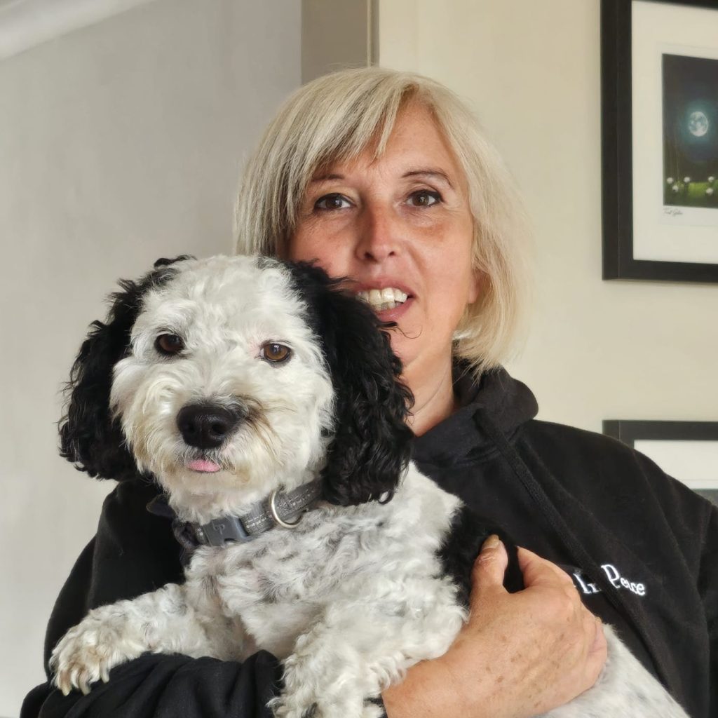 Sharon and office dog Frank